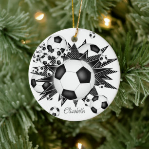 Fußballbälle Schwarz-weiße Stars Girls Sport Keramik Ornament