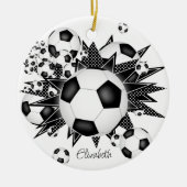 Fußballbälle Schwarz-weiße Stars Girls Sport Keramik Ornament (Vorne)