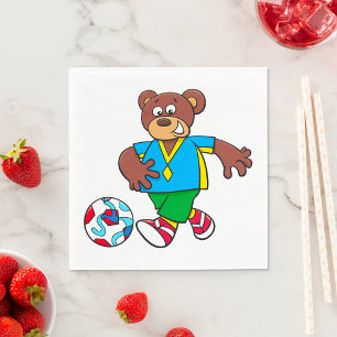 Fußballbär spielt Fußball in Sportkleidung Serviette