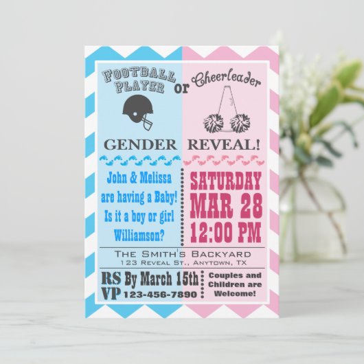 Fußballcheerleader Gender Reveitation Einladung (Stehend Vorderseite)
