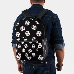 Fußbälle auf schwarz bedruckter rucksack