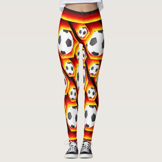 Fussbälle in glühenden Waben Leggings (Vorderseite)