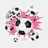 Fußbälle mit rosa weißen Sternen Mädchen halten Sa Ornament Aus Metall (Rückseite)