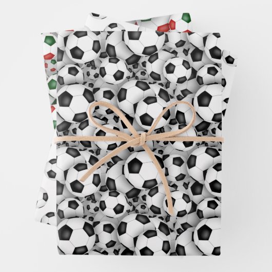 Fußbälle Muster Weihnachten oder jeder Anlass Geschenkpapier Set (Beispiel)