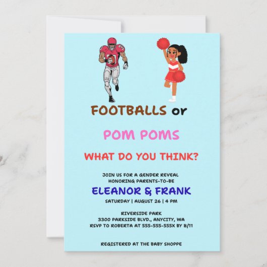 Fußbälle oder Pom-Poms Geschlechtsenthüllungs-Einl (Vorderseite)