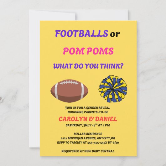 Fußbälle oder Pom-Poms Geschlechtsenthüllungs-Einl (Vorderseite)