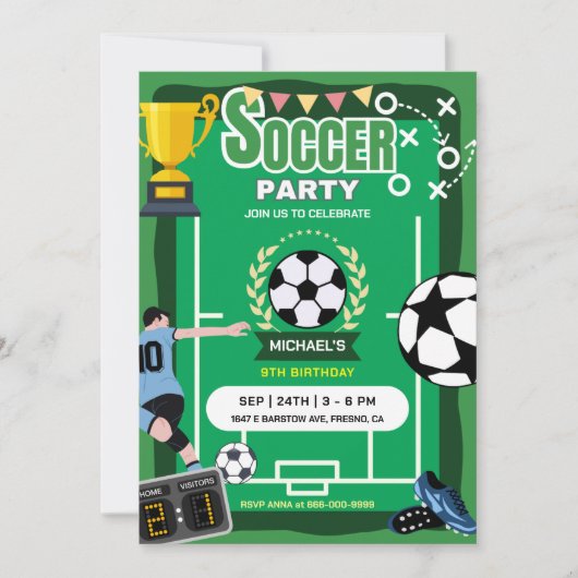 Fußballfeld Geburtstagsparty Einladung (Vorderseite)