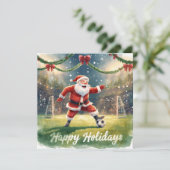 Fußballfröhlicher Urlaub Weihnachtsmann Weihnachte Feiertagskarte (Stehend Vorderseite)