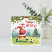 Fußballfröhlicher Urlaub Weihnachtsmann Weihnachte Feiertagskarte (Stehend Vorderseite)