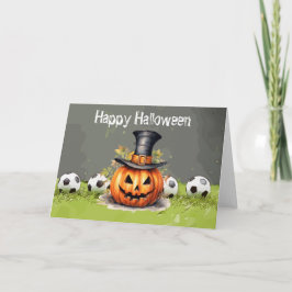 Fußballfröhliches Halloween mit Bälle auf grünem G Karte