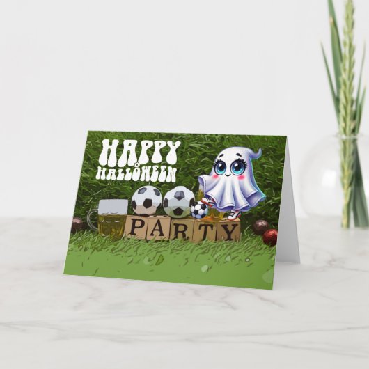 Fußballglückliches Halloween mit Kugeln Karte (Vorderseite)