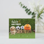 Fußballglückliches Halloween mit Kugeln Postkarte (Stehend Vorderseite)
