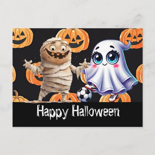 Fußballglückliches Halloween mit Kugeln Postkarte (Vorderseite)