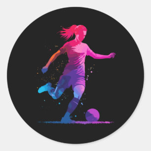 Fußballgrafik und Fußball, für Mädchen Frauenfußba Runder Aufkleber