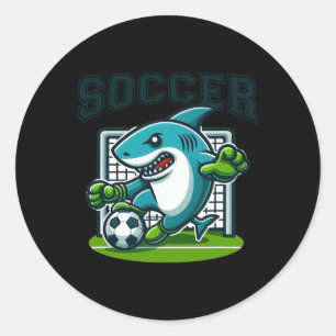 Fußballhai beim Fußballspielen Runder Aufkleber