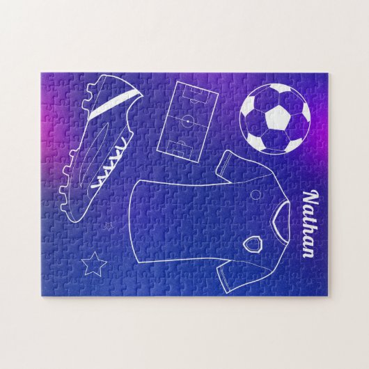 Fußballinventar und Individuelle Name Blauer Farbv Puzzle (Horizontal)