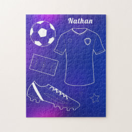 Fußballinventar und Individuelle Name Blauer Farbv Puzzle