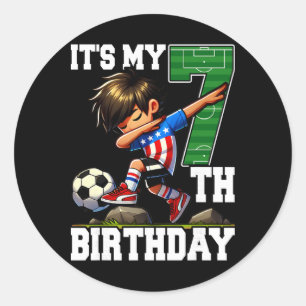 Fußballjunge Es ist mein 7. Geburtstag Amerikanisc Runder Aufkleber