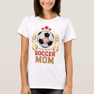 Fußballmutter Lorbeer Stern Custom Foto Name T-Shirt