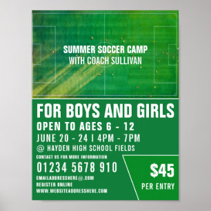 Fußballplatz, Fußballcampingwerbung Poster