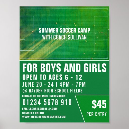 Fußballplatz, Fußballcampingwerbung Poster (Vorne)