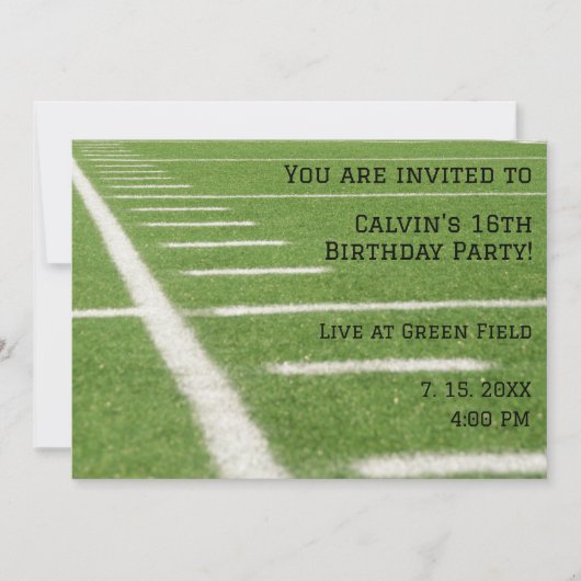 Fußballplatz Geburtstagsfeier Einladung (Vorderseite)