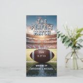 Fußballspiel-Ticket mit QR-Code Hochzeit Save The Date (Stehend Vorderseite)