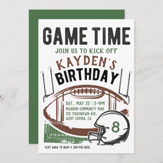 Fußballspiel Zeit zum Geburtstag Einladung (Vorne/Hinten)