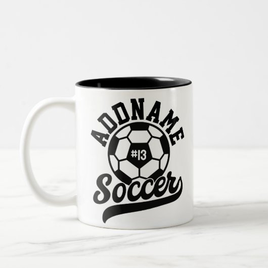 Fußballspieler ADD NAME Football Team Personalisie Zweifarbige Tasse (Links)