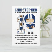 Fußballspieler Blue White 1. Geburtstag Party Einladung (Stehend Vorderseite)