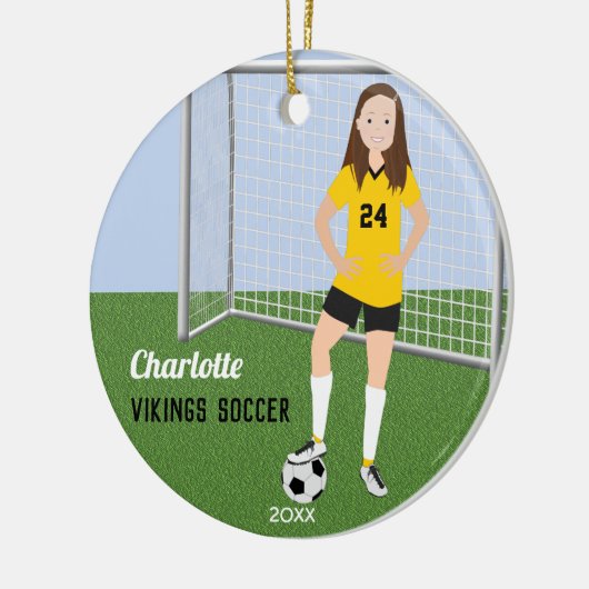 Fußballspieler Brünett in Gelb und Schwarz Keramik Ornament (Links)