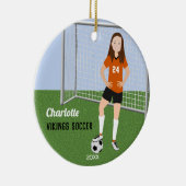 Fußballspieler Brünett in Orange Keramik Ornament (Rechts)