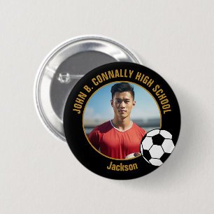 Fußballspieler-Foto Schwarz Gold High School Button