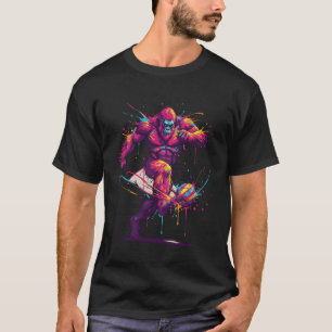Fußballspieler Gorilla Kunst Farbspritzer T-Shirt