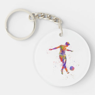 Fußballspieler in Aquarellfarbe Schlüsselanhänger