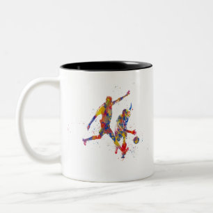 Fußballspieler in Aquarellfarbe Zweifarbige Tasse