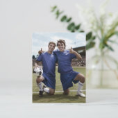 Fußballspieler jubeln postkarte (Stehend Vorderseite)
