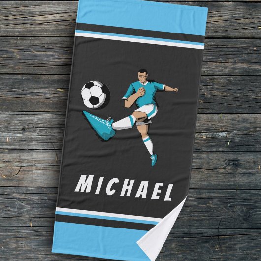Fußballspieler-Kicking-Ball Grafik-Illustration Badehandtuch