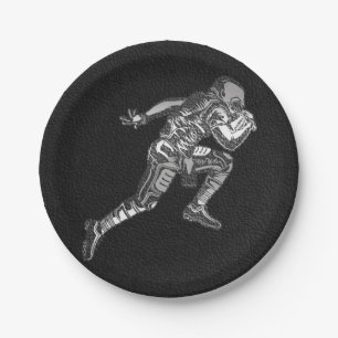 Fußballspieler laufender Quarterback Schwarz Silbe Pappteller