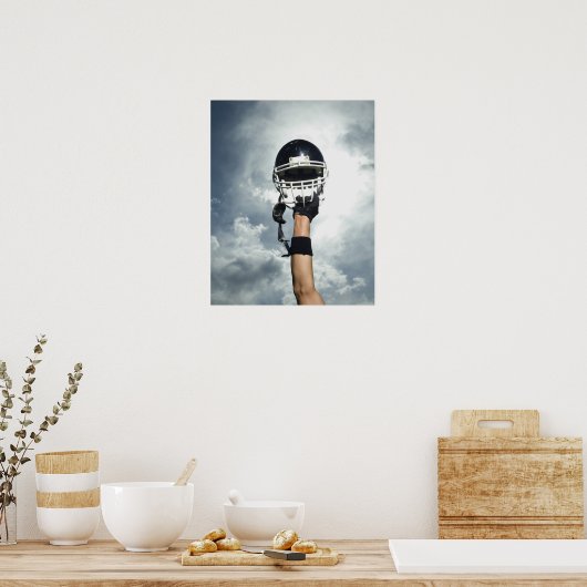 Fußballspieler mit Hubschrauber in der Luft Poster (Küche)