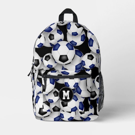Fußballspieler mit Monogramm blaue Mannschaftsfarb Bedruckter Rucksack (Vorderseite)