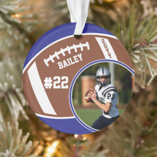 Fußballspieler Name Nummer Foto Andenken Blau Ornament