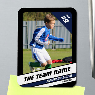 Fußballspieler-Sammelkarte in kräftigem Blau-Schwa Magnet