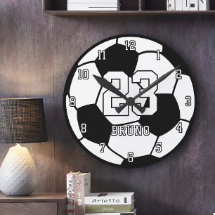 Fußballspieler Sportball Name & Trikotnummer Runde Wanduhr