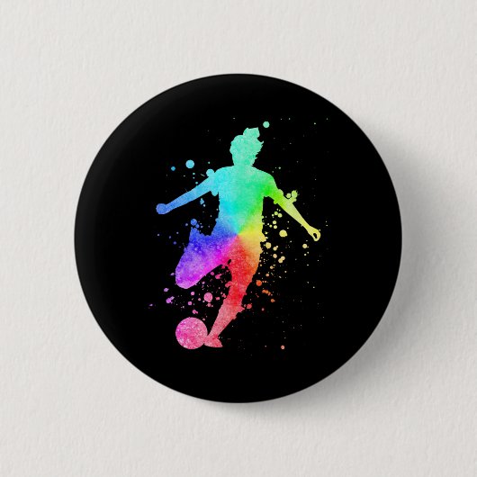 Fußballspielerin Athletin Regenbogenfarbe Button (Vorderseite)