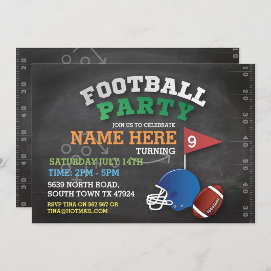 Fußballsport Party Einladung zum Geburtstag (Vorne/Hinten)
