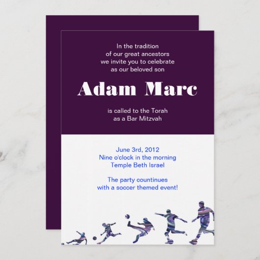 Fußballsporteinladung Bar Mitzvah Jewish Blue Einladung (Vorne/Hinten)