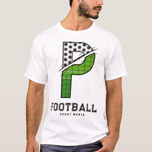 Fußballtextur Initial Sportliche Typografie T-Shirt (Vorderseite)