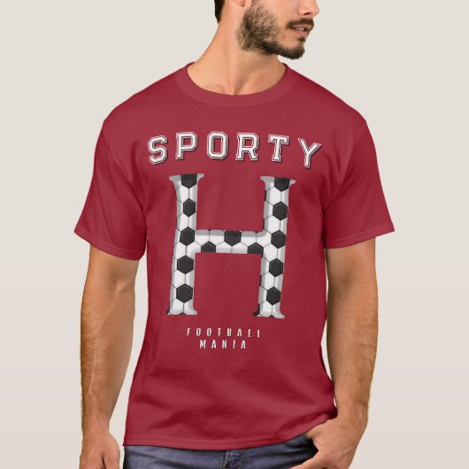 Fußballtextur Initial Sportliche Typografie T-Shirt (Vorderseite)