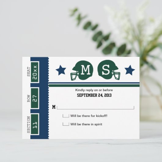 Fußballticket Hochzeit RSVP Karte (Stehend Vorderseite)